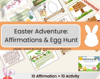 Caccia alle uova di Pasqua dell'ultimo minuto / 10 carte di affermazione + 6 indizi + certificato / Stampabile per bambini