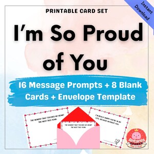 " Abitur Geschenk für Kinder - ""I'm So Proud of You"" Druckbare Karten + Umschlag | 16 Message Prompts + 8 leere Notizen