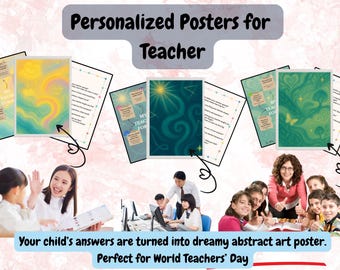Personalized Teacher’s Day Digital Poster – Custom Child’s Answers Artwork – Unique Teacher Gift