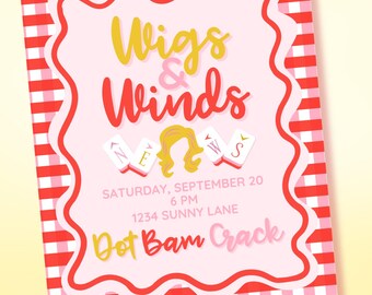 Winds and Wigs Mahjong Digital Custom Invitation | Made-To-Order | We Design, You Print and Send!