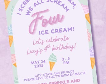 Scream Four Ice Cream Birthday Invitation (Digital Download)