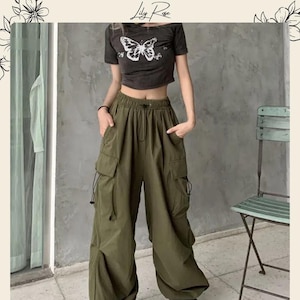 Streetwear Wide-Leg Cargo Pants with Drawstring Waist and Side Pockets, Relaxed Fit Urban Trousers in 3 Colors and 5 Sizes