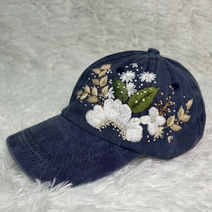 Hand Embroidered Floral Baseball Cap: Personalized Vintage Cotton Hat