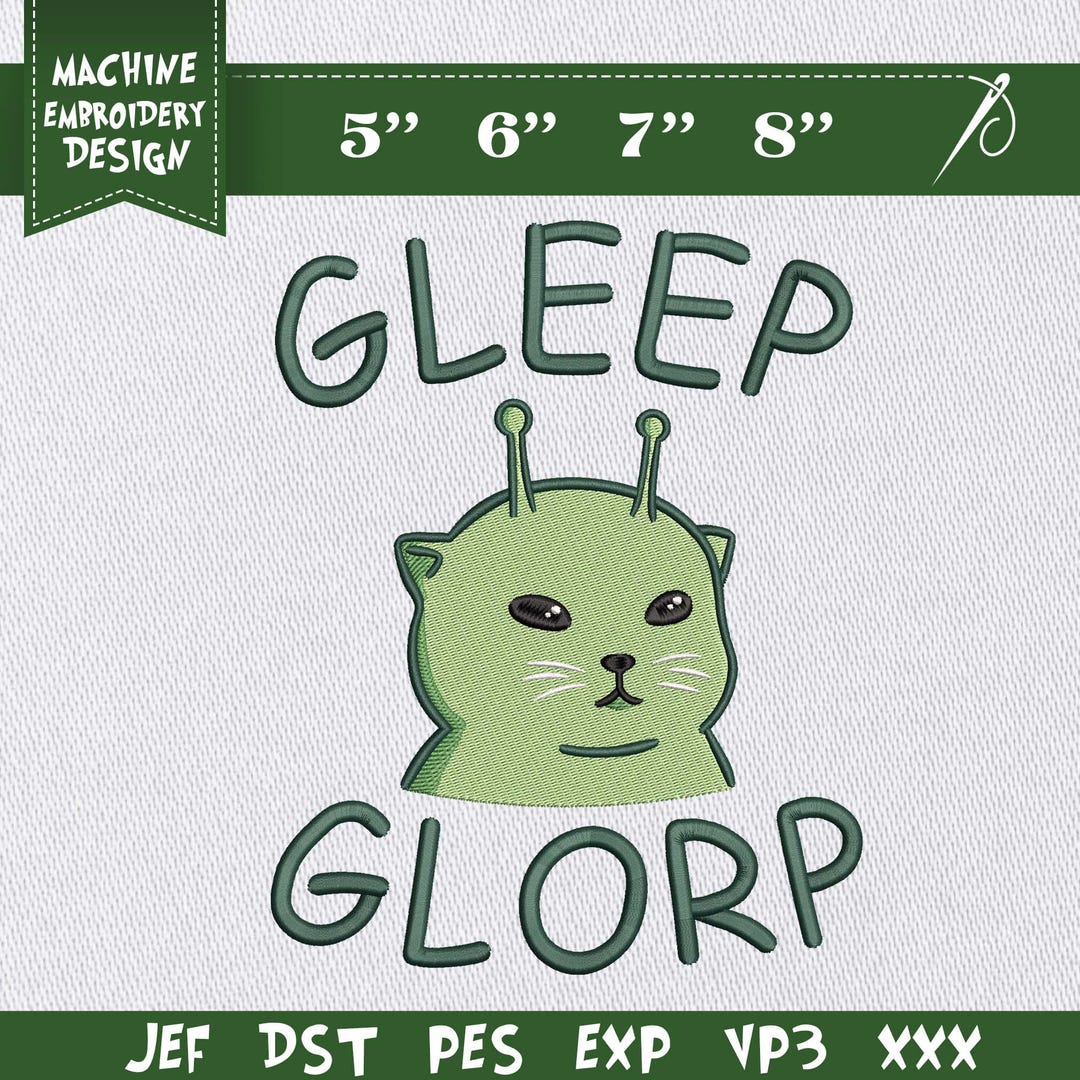 Glerp Glorp Alien Cat Embroidery File, Funny Brainrot Meme Shirt, Silly ...