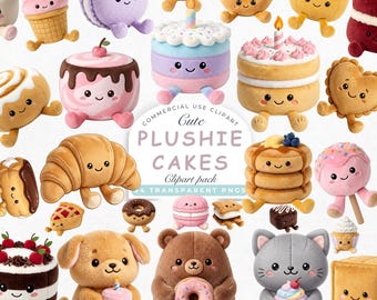 Plushie Cakes Clipart, Cute Plush Cake PNG, Kawaii Birthday Dessert (Digital Download)