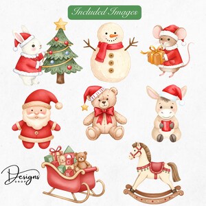 Cute festive baby animals watercolor clipart reindeer bunny bear penguin Christmas PNG