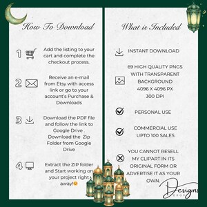 May include: A digital download graphic with instructions on how to download and what is included. The image features text and icons on a green background, including "Instant Download" and "69 High Quality PNGs".