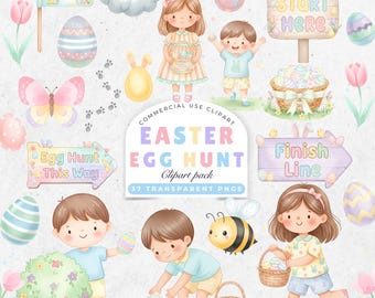 Easter Egg Hunt Clipart: Kids Easter Activity, Easter Classroom Decor, Easter Games, Spring Clipart