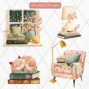 Buch Liebhaber Clipart Bundle | Bücherwurm Ästhetik PNG | Leseratte Mädchen Clipart | BookTok Planer Aufkleber | Zitate von Bücherlieben Bild 5