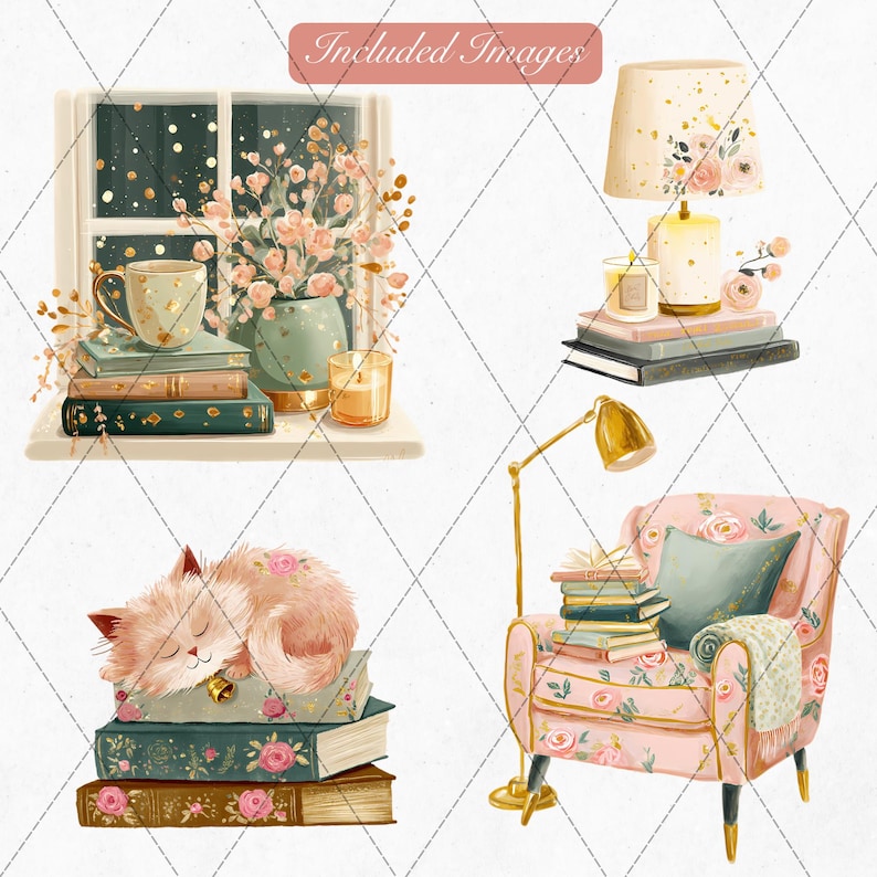 Buch Liebhaber Clipart Bundle | Bücherwurm Ästhetik PNG | Leseratte Mädchen Clipart | BookTok Planer Aufkleber | Zitate von Bücherlieben Bild 5