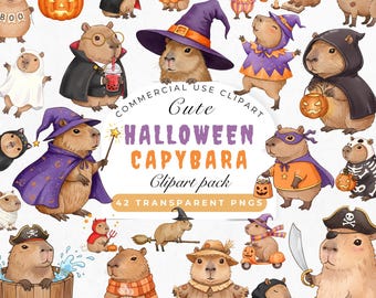 Halloween Capybara Clipart, Capybara PNG, Watercolor Halloween Capybara Graphics, Cute Capybara Clip Art, Spooky Capybara Art