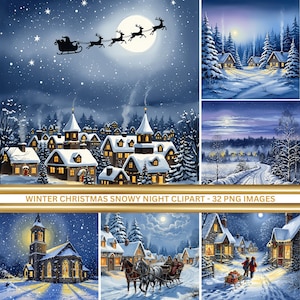 Winter Landscape Clipart | Snowy Village PNG for Christmas & Holiday Designs