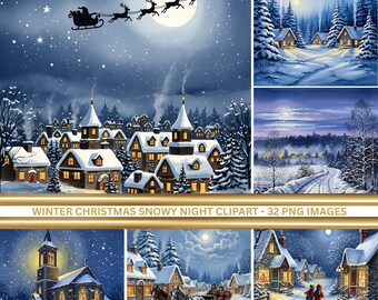 Winter Landscape Clipart | Snowy Village PNG for Christmas & Holiday Designs