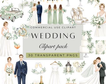 Hochzeit Clipart Bundle: Braut & Bräutigam, Blumenhochzeit Grafiken PNG (Digital Download)