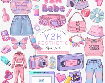 Y2K Aesthetic Clipart: 2000s Icons, Millennial Nostalgia, Cute Girly Y2K PNG, Retro Tech & Fashion Clip art