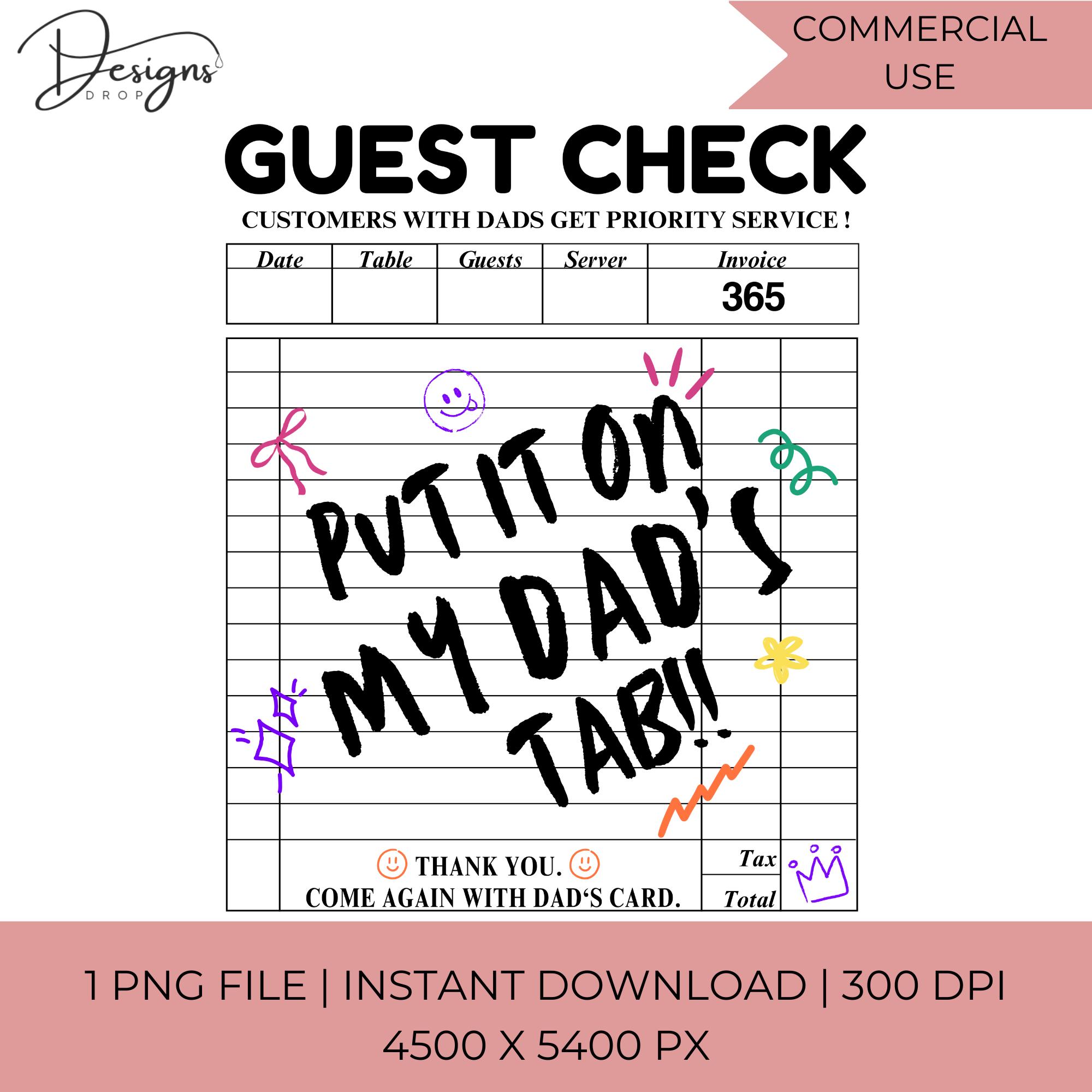 Put it on my Dads Tab Png | Guest Check Shirt Design Png | Dad Gift for Daughter | Daughter Png | Funny Fathers Day Design | Shirt for Women
