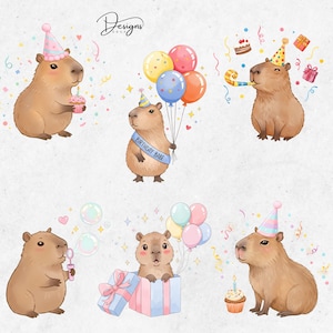Capybara Birthday Clip Art, Capybara wearing birthday costumes.