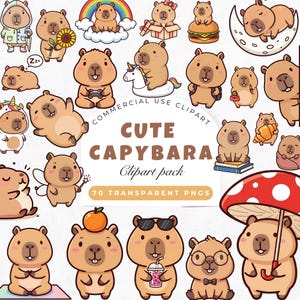 Cute Capybara Clipart Bundle, Kawaii Capybara Png, Capibara Clipart Png, Capybara Graphics, Cute Animal Clipart, Instant Digital Download