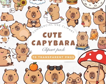 Kawaii Capybara Clipart Bundle: Capibara PNG Graphics (Digital Download)