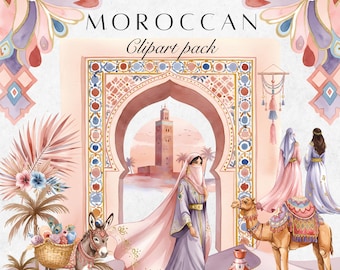 Aquarell marokkanische Clipart: Arabisch-islamische Architektur Interior PNG (Digital Download)