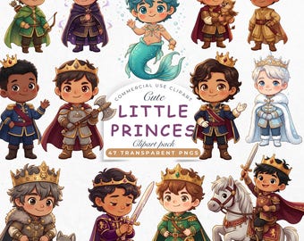 Little Princes Clipart, Watercolor Prince PNG, Fairytale Boys, Cute Prince, Prince Birthday Party, Prince Charming, Royal Baby Boy