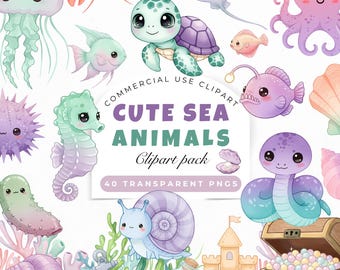 Pastel Under the Sea Clipart Bundle – Watercolor Ocean Animals Graphics (Commercial Use)