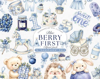 Berry First Birthday Clipart, Blueberry 1st Birthday PNG, Berry Sweet Baby Shower Png, Berry One, Sweet One, Blueberries