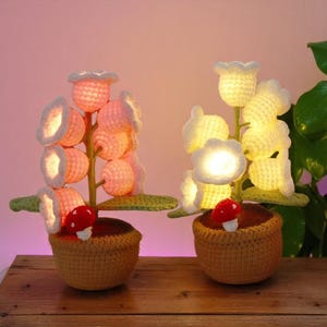 Handcrafted crochet flower lamp Lily of the Valley, knitted night light, great gift for mom or her