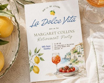 Italian Summer Retirement Invitation, La Dolce Vita Retirement Party Invite Template, Editable Teacher & Corporate Retirement, Amalfi Coast