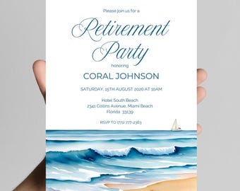 Ocean Beach Retirement Party Invitation, Coastal Getaway Theme, Editable Template (Digital Download)