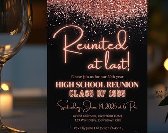 Rose Gold Reunion Invitation Template: Editable Class Reunion (Digital Download)