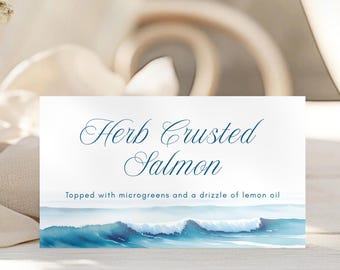 Editable Ocean Beach Themed Buffet Card Template, Coastal Birthday Food Label, Beach Wedding Buffet Labels, Nautical Food Card - COASTAL1