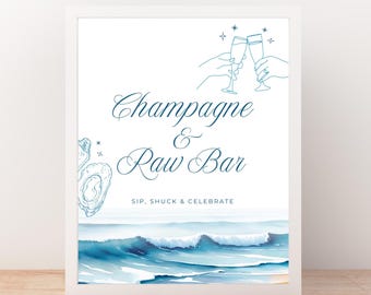 Editable Oyster Bar Sign Template: Coastal Wedding, Birthday Party (Digital Download) COASTAL1