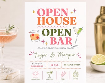 Drinks On Us Housewarming Invitation Template, Open House Open Bar, Cocktail Party Invite, Modern House Party Invite,  New Home Celebration