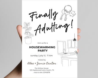 Finally Adulting Housewarming Invitation Template, New Home Party Invite, We are all Settled In, Editable Canva Invitation
