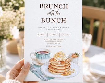 Invitation modifiable pour un brunch entre amies, modèle pour un brunch de mariage, invitation pour un brunch d'anniversaire, brunch et bulles, petit-déjeuner entre amies, rendez-vous autour d'un café