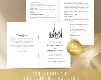 Editable Catholic Church Wedding Program Template, Minimalist Mass Ceremony Booklet, Printable Wedding Pamphlet, Church Wedding Guide Bifold