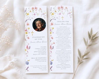 Spanish Modern Wildflower Funeral Bookmark, Recordatorio Funeral Español, Catholic Memorial Bookmark, Estampa Difunto, Funeral Keepsake