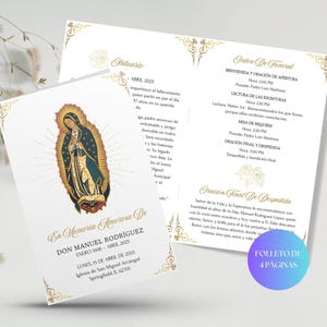 Spanish Virgen De Guadalupe Funeral Program Template, Editable Catholic Funeral Pamphlet, Spanish Virgen Maria Printable Funeral Program