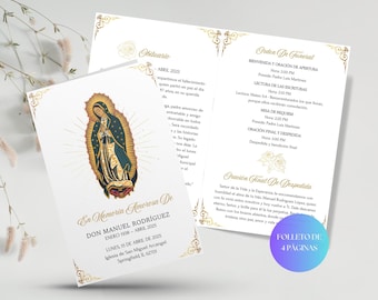 Spanish Virgen De Guadalupe Funeral Program Template, Editable Catholic Funeral Pamphlet, Spanish Virgen Maria Printable Funeral Program