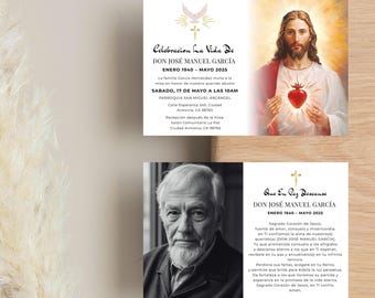 Editable Sacred Heart Funeral Invitation, Jesus Christ Spanish Prayer Card, Digital Download