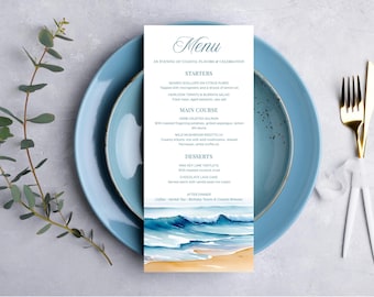 Coastal Wedding Menu Template: Beach Birthday Party Theme, Editable in Canva (Digital Download) COASTAL1