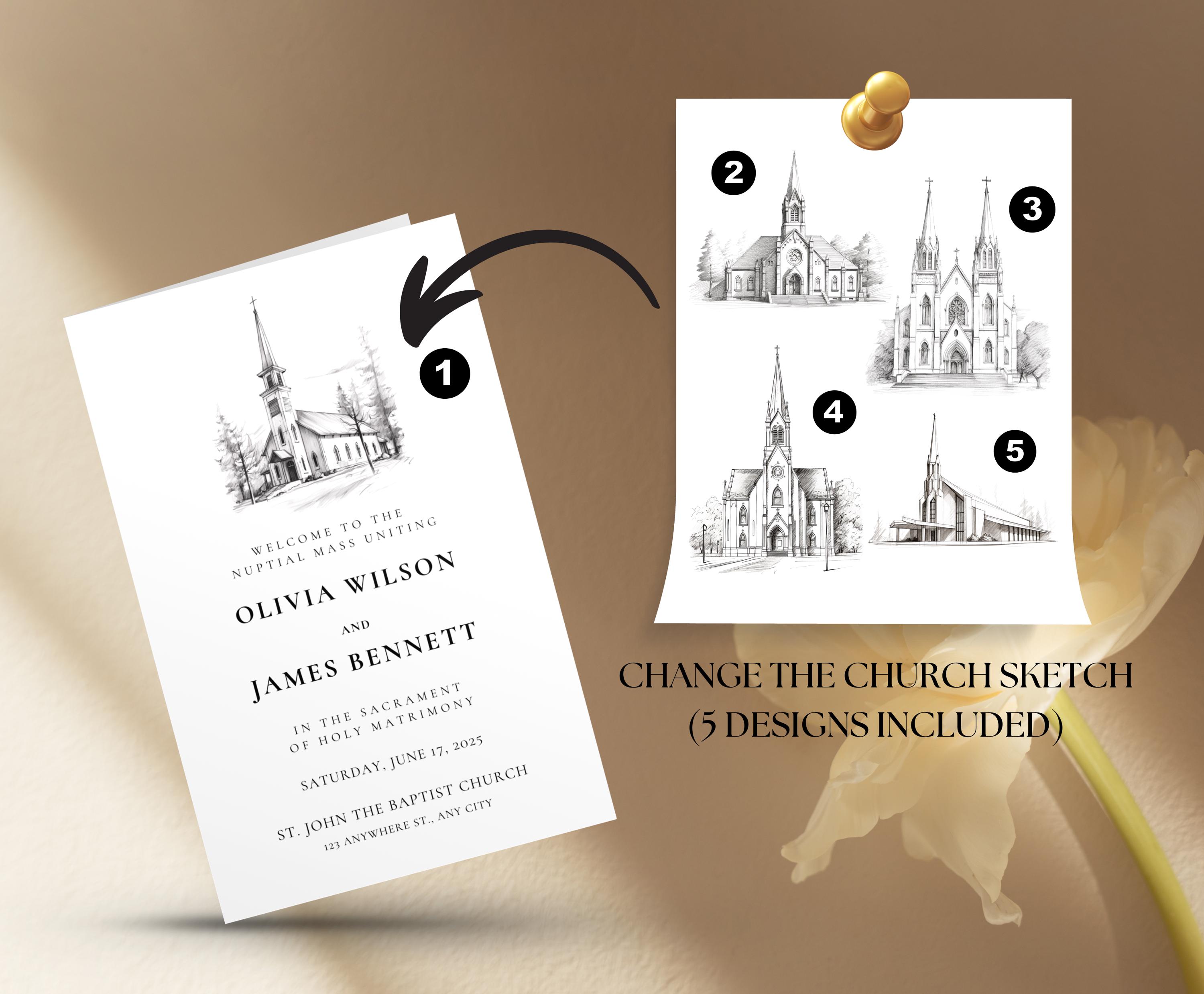 Editable Catholic Church Wedding Program Template, Minimalist Mass