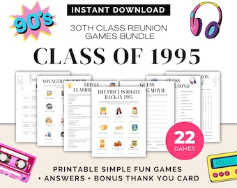 Class Reunion Games Bundle: 90s Trivia, Printable Ice Breakers (PDF)