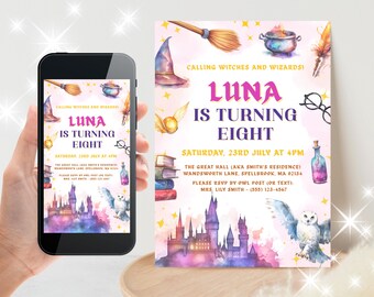 Magical Girl Birthday Invitation Template: Pink Witch Party Evite (5x7, Digital Download