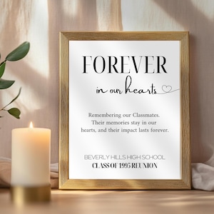 Editable Forever in our Hearts Class Reunion Memorial Template, In Loving Memory Memorial Table Sign, Honoring Classmates Printable Download