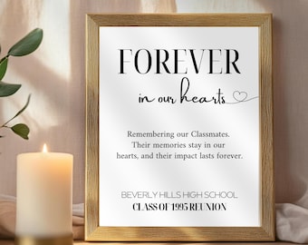 Editable Forever in our Hearts Class Reunion Memorial Template, In Loving Memory Memorial Table Sign, Honoring Classmates Printable Download