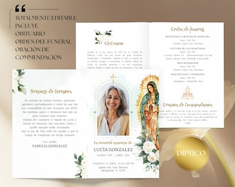 Virgen de Guadalupe Funeral Program Template, Catholic Memorial Booklet, Spanish Obituary Pamphlet, Editable Funeral Invitation