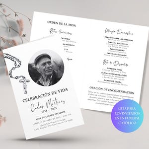 Catholic Funeral Program Template: Modern Memorial Brochure (Bifold, Editable in Canva)