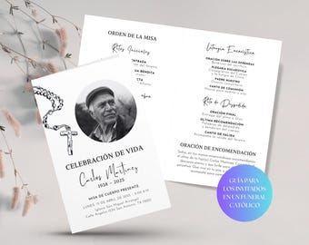 Catholic Funeral Program Template: Modern Memorial Brochure (Bifold, Editable in Canva)